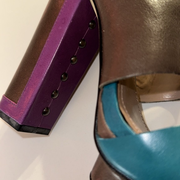 Vince Camuto *Persh* brown peacock berry leather platform 70s style sandals 7 37 - Picture 3 of 12